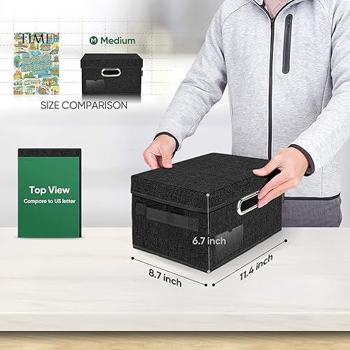 Miniatura 2 de BALEINE Contenedores de almacenamiento con tapas, cajas de almacenamiento plegables de tela de lino con tapas, contenedores organizadores plegables