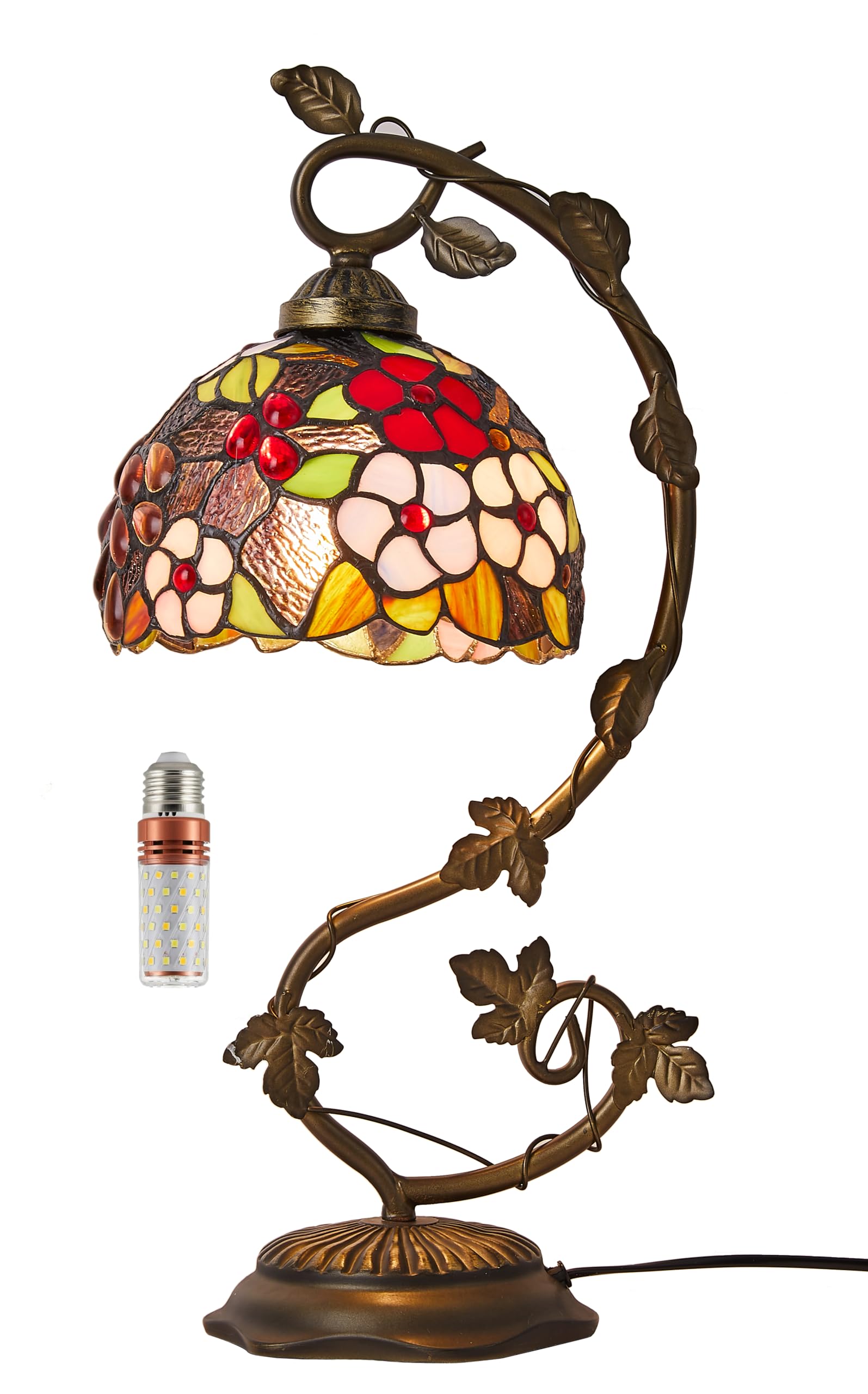 Five liters 8" Tiffany Style Colorful Grapes Stained Glass Table Lamp Bedside Bedroom Lamp Night Light Children's Lamp 51 cm Hight - with Light Bulb