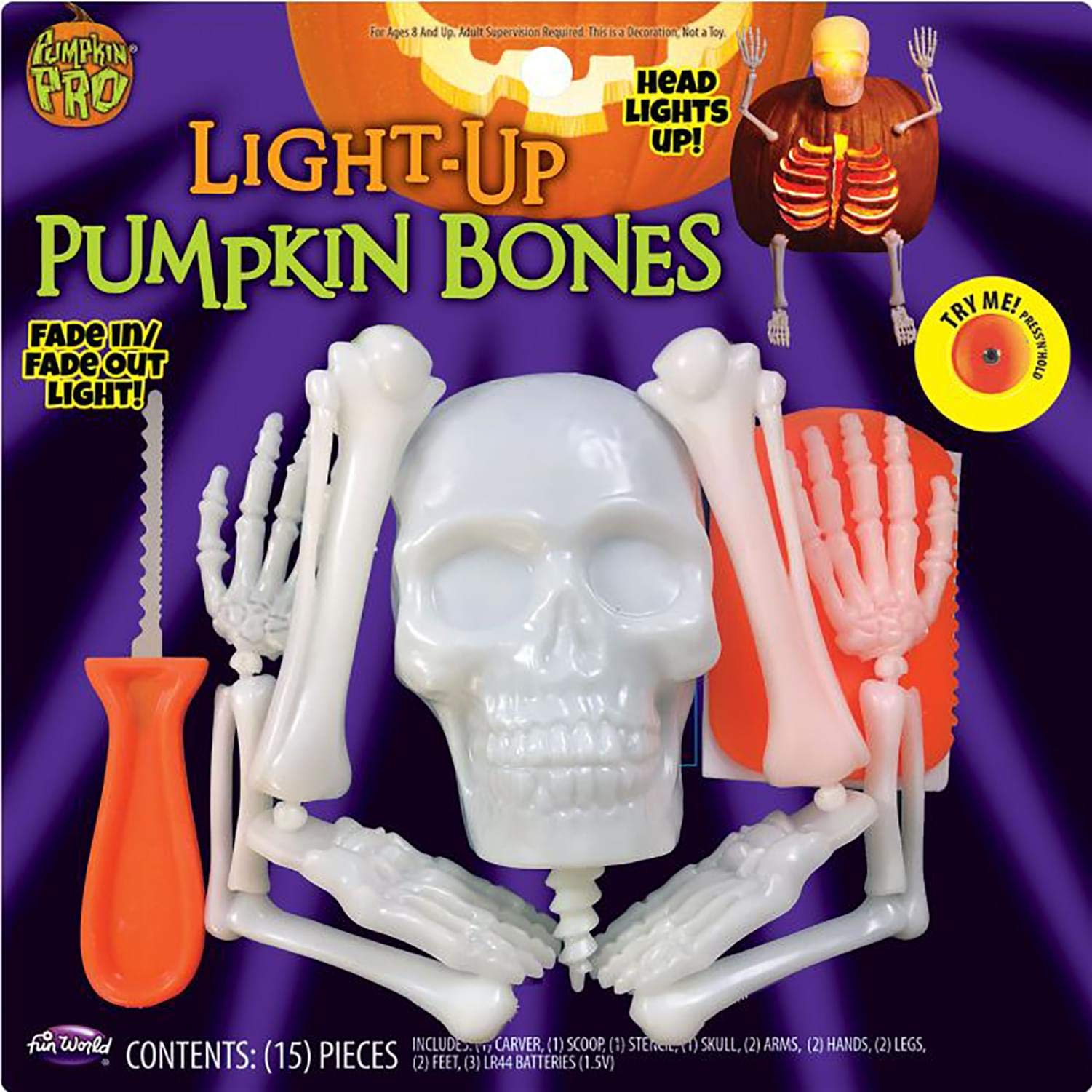 Fun WorldHalloween Light Up Skellington Bones Pumpkin Carving & Decorating Kit