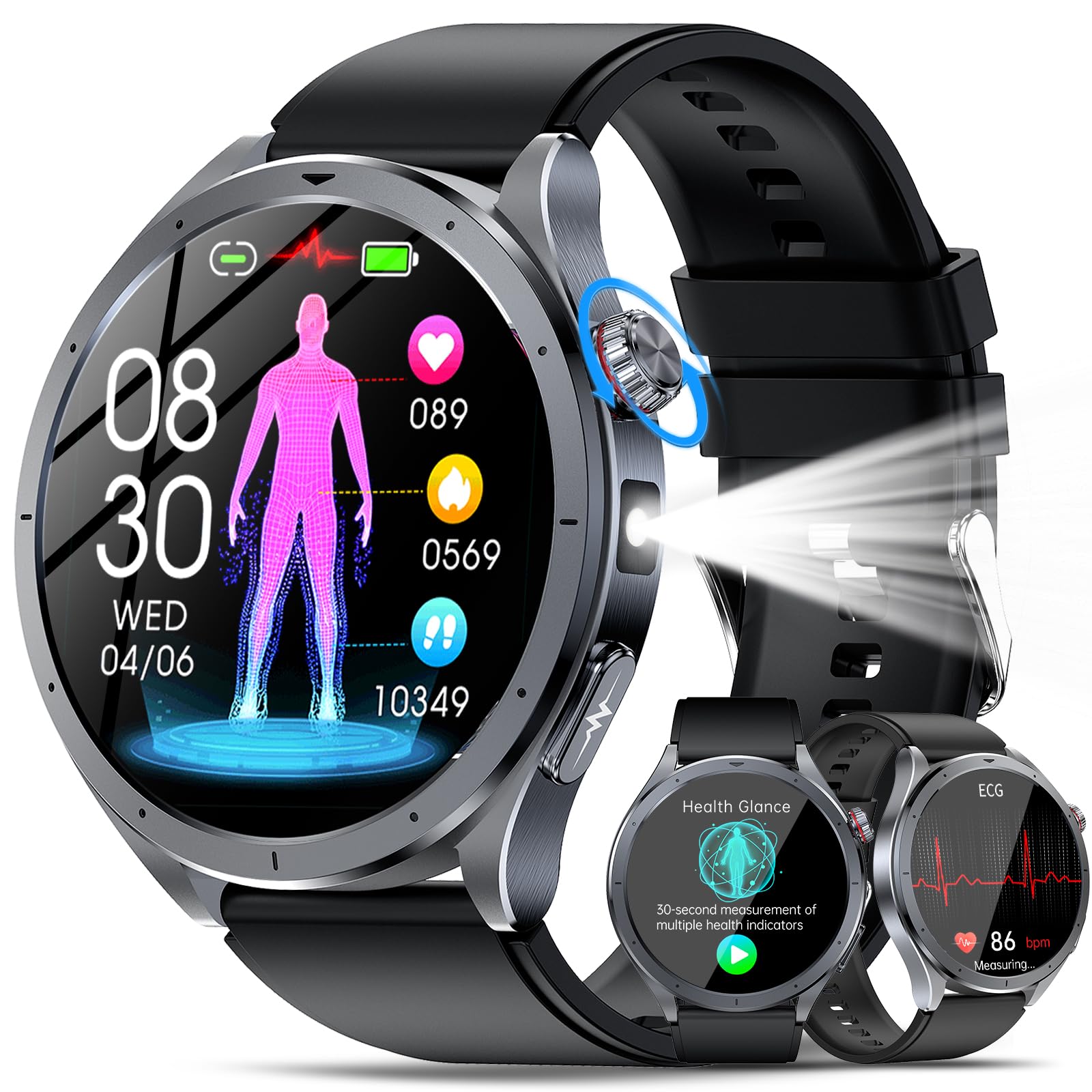 2026 Nuova Smartwatch Uomo con ECG+HRV/ChatGPT AI/Pressione Sanguigna/BMI | 1,53" Orologio Fitness con Chiamate/Torcia LED/Sonno/Acido Urico/Cardiofrequenzimetro/SpO2/Temperatura/SOS, Android e iOS