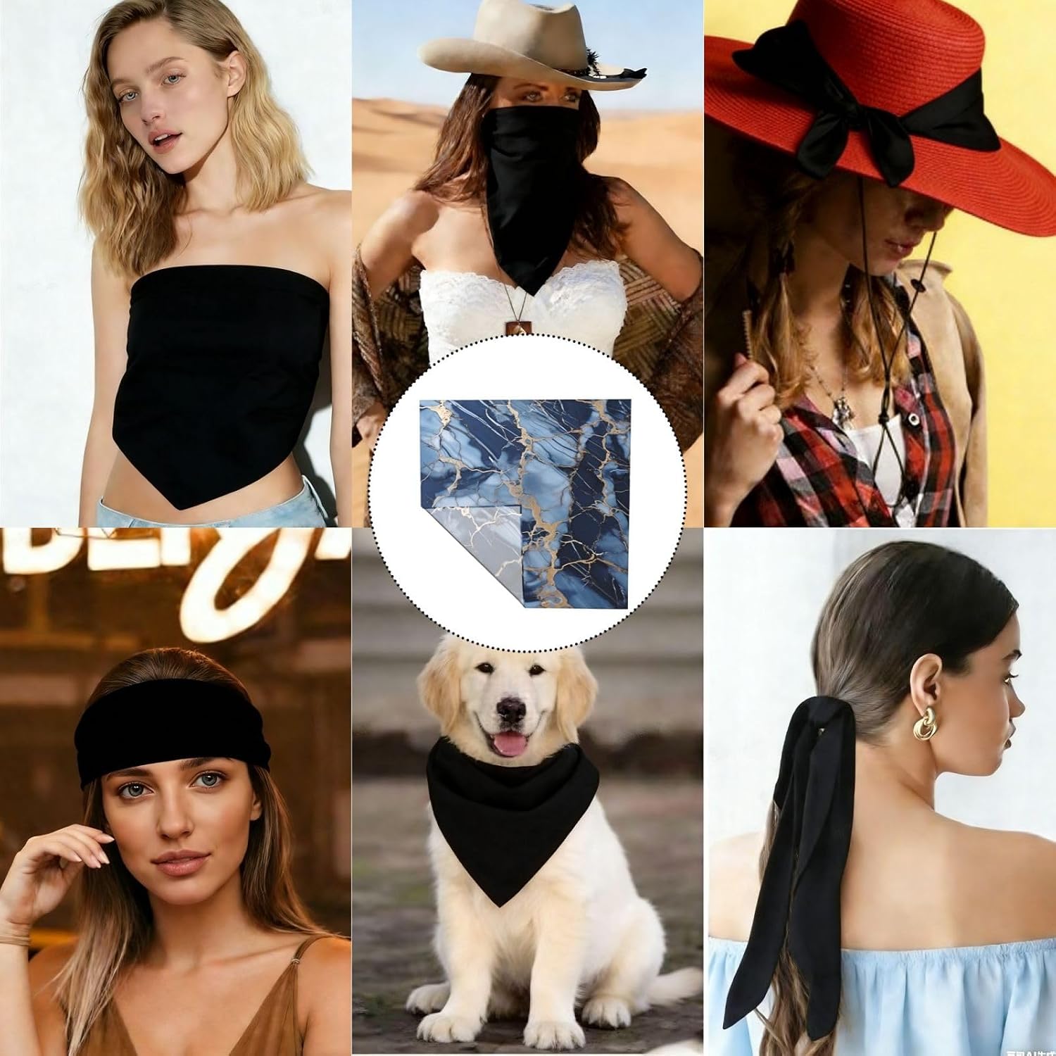 Cooling Bandanas for Men Women Square Hair Scarf 22" x 22" Novelty Headband Marble Pattern Neckerchief