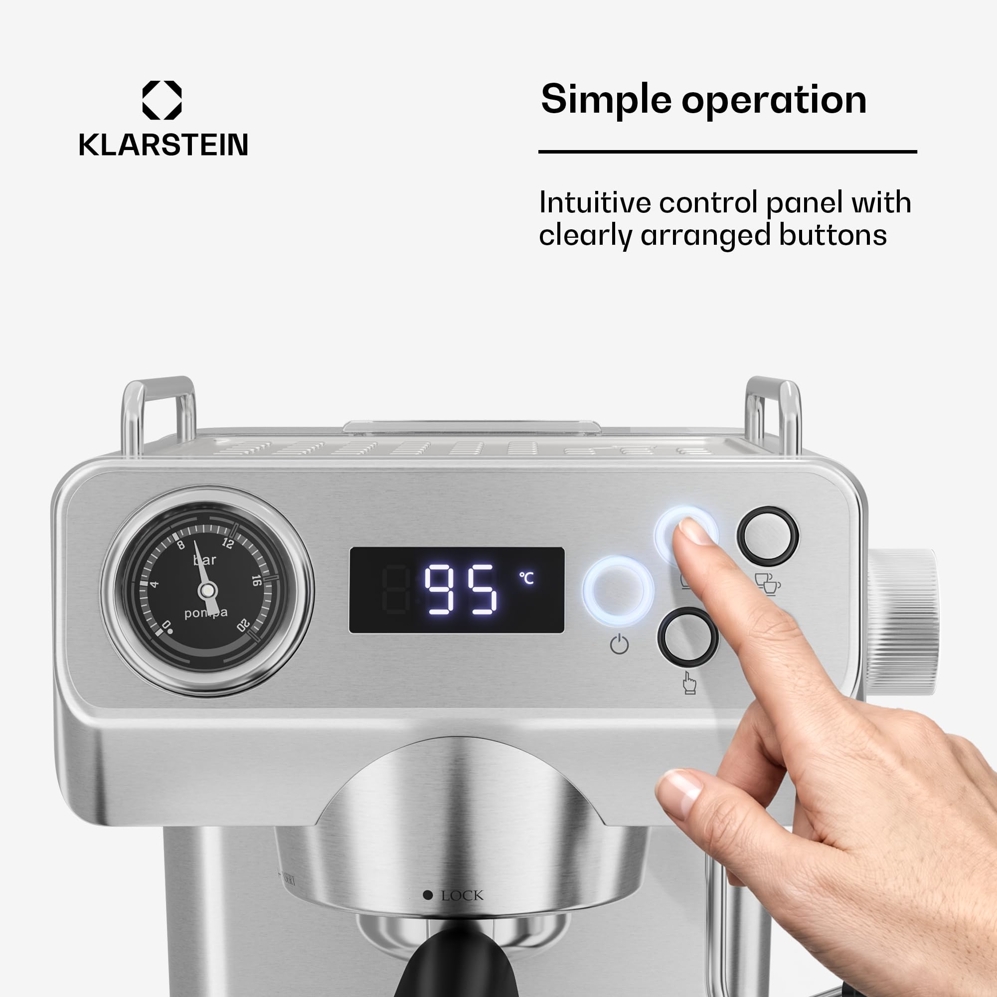Klarstein Libeica Evo kolbowy ekspres do kawy – 20 bar, 1360 W, spieniacz sdo mleka, zbiornik na wodę o pojemności 1,3 l, obudowa ze stali nierdzewnej