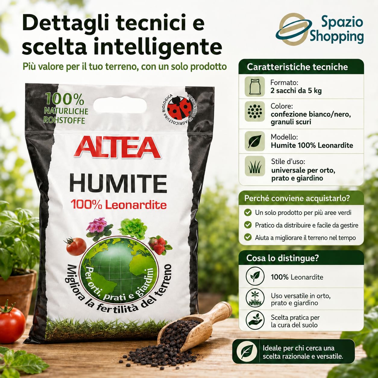 Altea Humite - Leonardita 100% para césped, huerto y jardín, mejora la fertilidad del suelo, ácido húmico y ácido fúlvico, saco de 5 kg (2) | Fertilizante para huerto, césped y jardín, mejora la fertilidad del suelo, 68% de materia orgánica, con ácidos hú