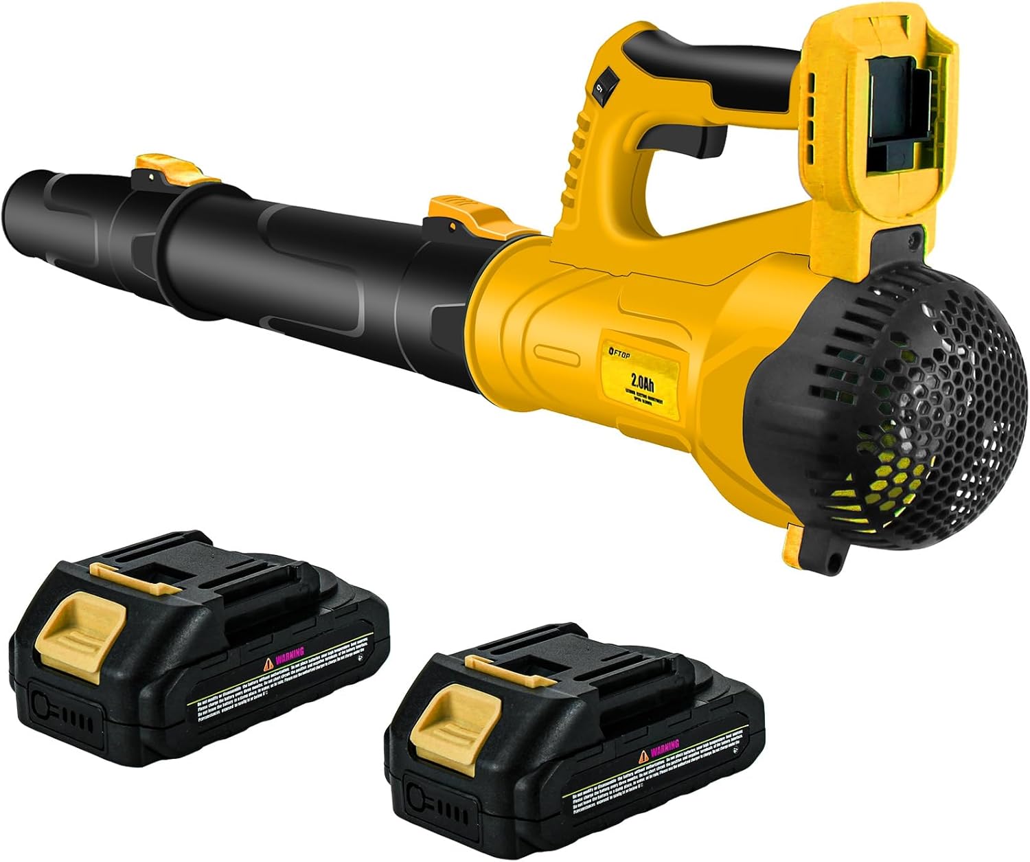 Leaf Blower Cordless with 2 Batteries and Fast Charger, 6 Speed Mode, Garden Blower for Lawns, Gardens, Yard, Deck, Snow, Leaves Cleaning -Variable Speed (Yellow)