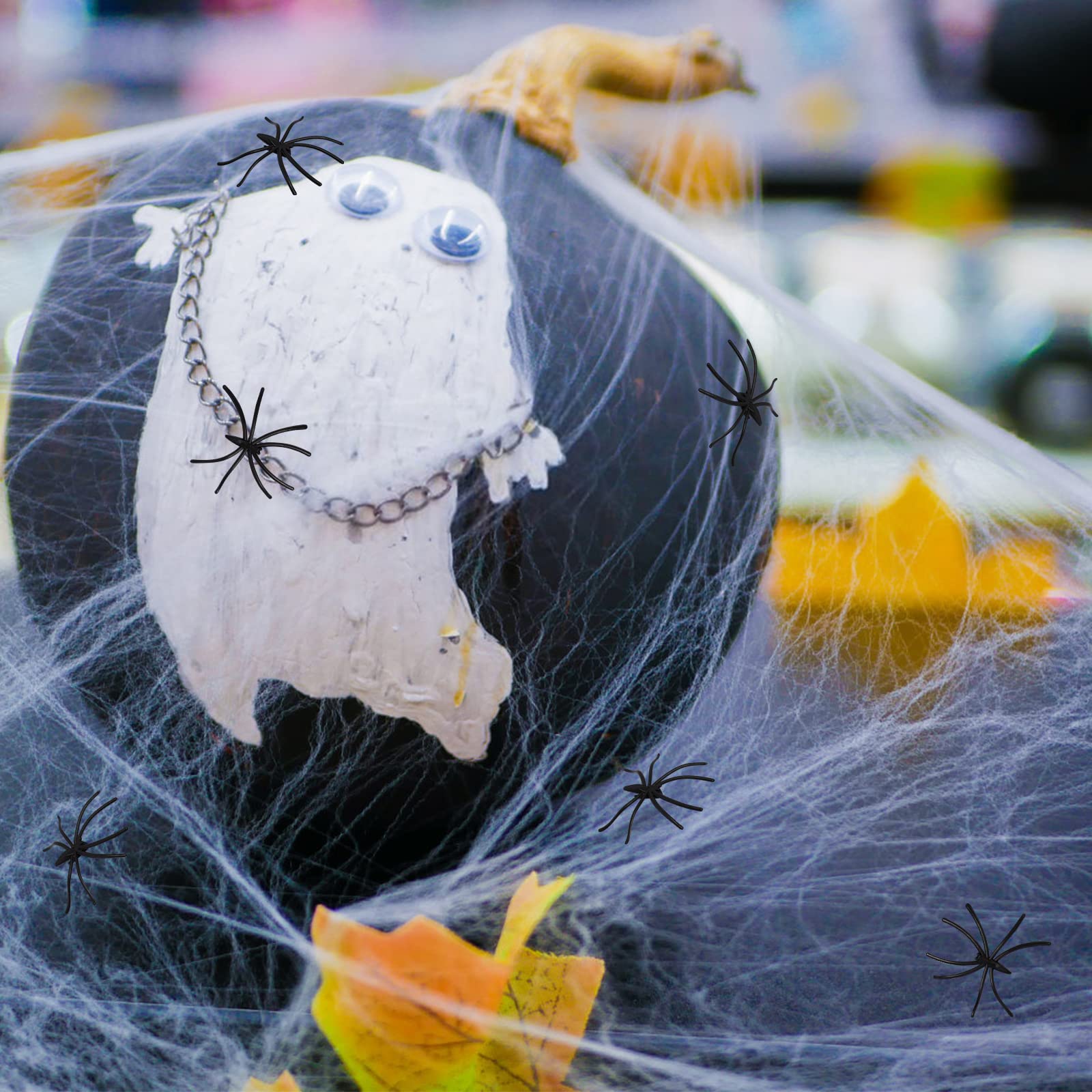 Riesen LED Halloween Spinne 125cm Mit Netz & 20 Mini Spinnen - Gruselige Deko Für Garten & Haus