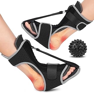Plantar Fasciitis Night Splint: 2pcs Upgraded Plantar Fasciitis Brace with Massage Ball for Foot Pain Relief by Plantar Fasciitis Achilles Tendonitis Foot Drop Flat Arch Heel Spur | Comfortable & Easy Use for Women Men Black