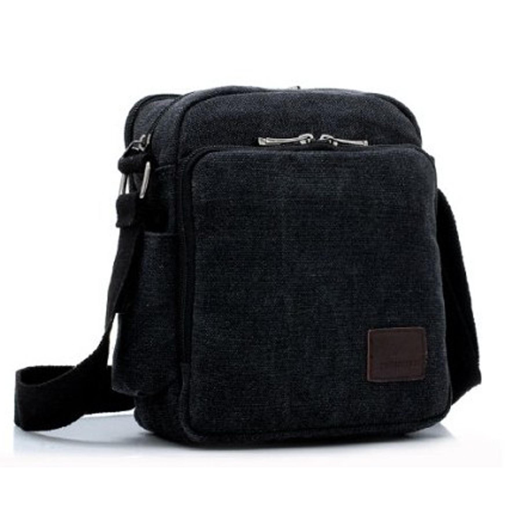 Bolso Bandolera Hombre Pequeño de Tela Vintage - Messenger Bag para Colegio y Universidad - Bolsa de Lona para Libros y Viaje - Sport Bag Original