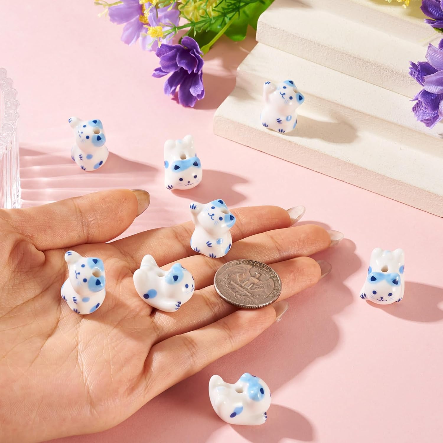 Cheriswelry 8Pcs Cat Porcelain Beads Cute Animal Ceramic Bead Handmade Porcelain Cat Loose Spacer Bead 20-22mm for DIY Necklace Bracelet Earring Jewelry Making - Image 6