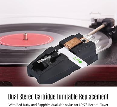 Red Ruby Sapphire Double Sided Stylus Needle LP/78RPM Vinyl Plate Player Accessory Replacement with Turntable Phonograph Double Stereo Cartridge