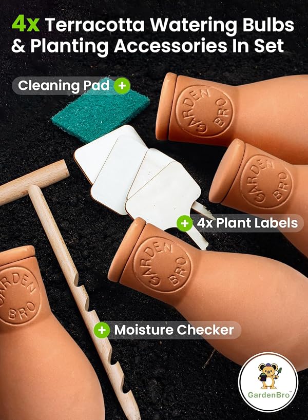 4 Pcs Ollas Terracotta Watering Pots Large - 14 Oz Terracotta Self Watering Globes For 1-week Easy To Refill - Clay Garden Olla Pots Plant Waterers While On Vacation Outdoor & Indoor [4pcs Large 14oz] by GARDENBRO - Image 3