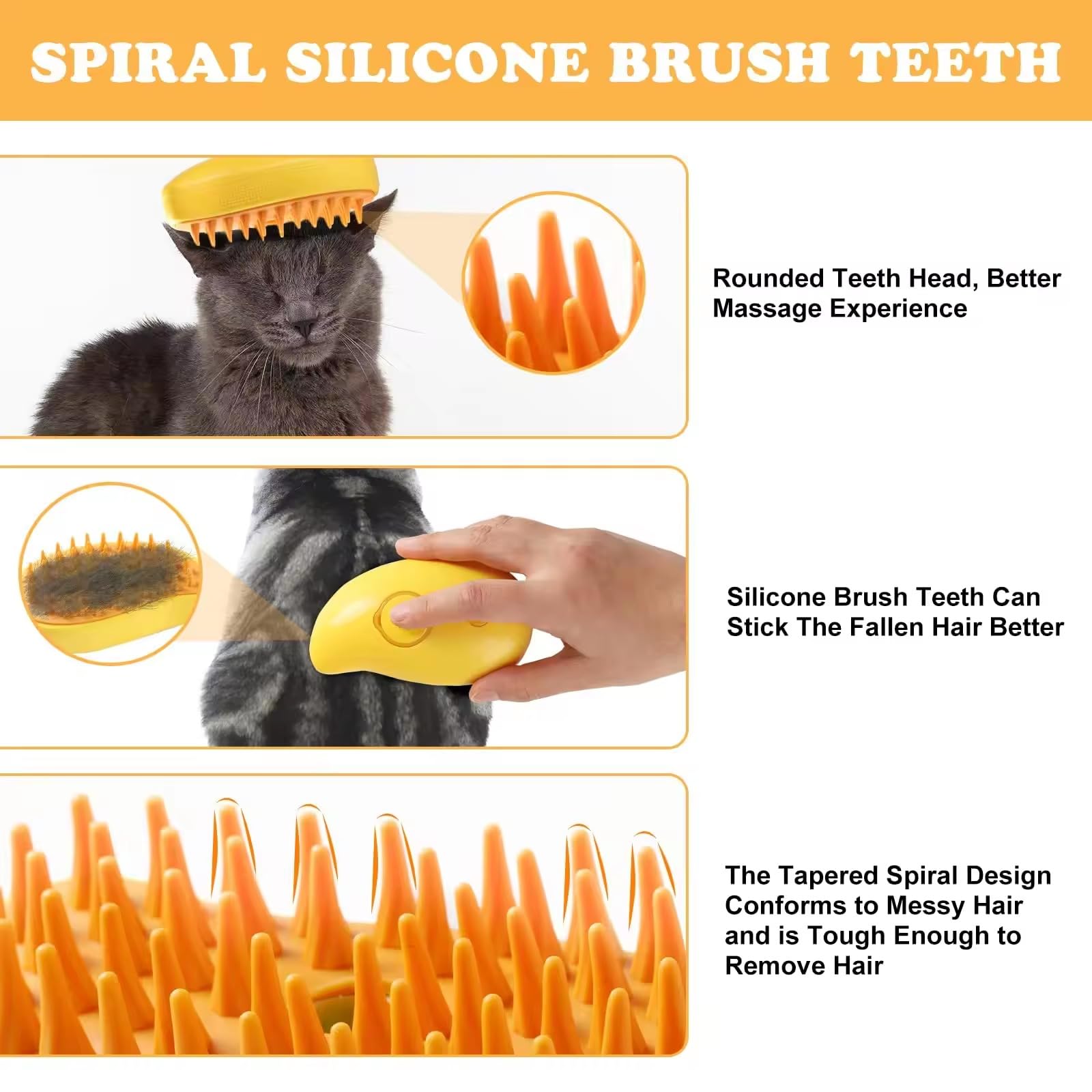 Pet Steam Brush 3-in-1 – Cat & Dog Grooming Brush with Spray – Hair Remover & Deshedding Comb – Silicone Massage Cleaner for Pets - image 6