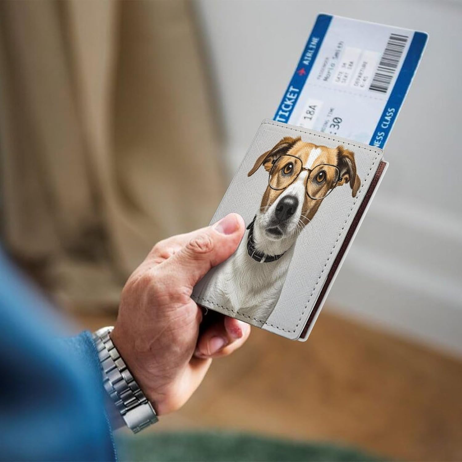 Dog with Glasses Passport Holder Leather Passport Wallet Cover Case Passport Protective Cover Cute Passport Book Holder Slim Credit Card Holder Travel Accessories for Women Men