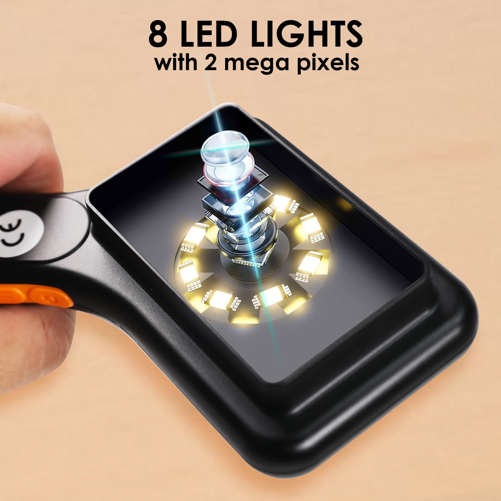 Microscopio Digitale con Ingrandimento 500X e Schermo IPS da 3" | 8 Luci LED Regolabili | Messa a Fuoco Automatica | Slot per Scheda TF | Ricarica USB-C Microscopio USB Tascabile Portatile