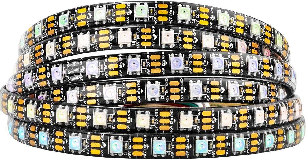 WS2812B 16.4ft 5m 60LEDs/Pixels/m Individually Addressable 5050SMD LED Strip Black PCB Full Color Flexible LED Pixel Strip Dream Color IP65 Waterproof DC5V for Indoor Lighting