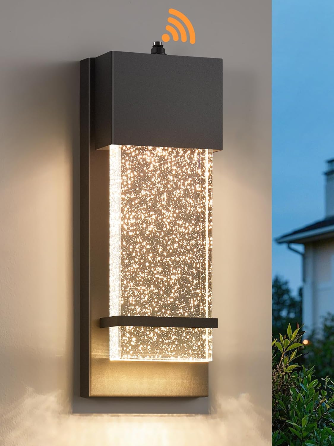 Yisuro Dusk to Dawn Outdoor Wall Light Sconce, LED Exterior Porch Light with Crystal Bubble Glass, Waterproof Modern Black Wall Mount Lighting for Front Door Garage Patio(1 Pack)