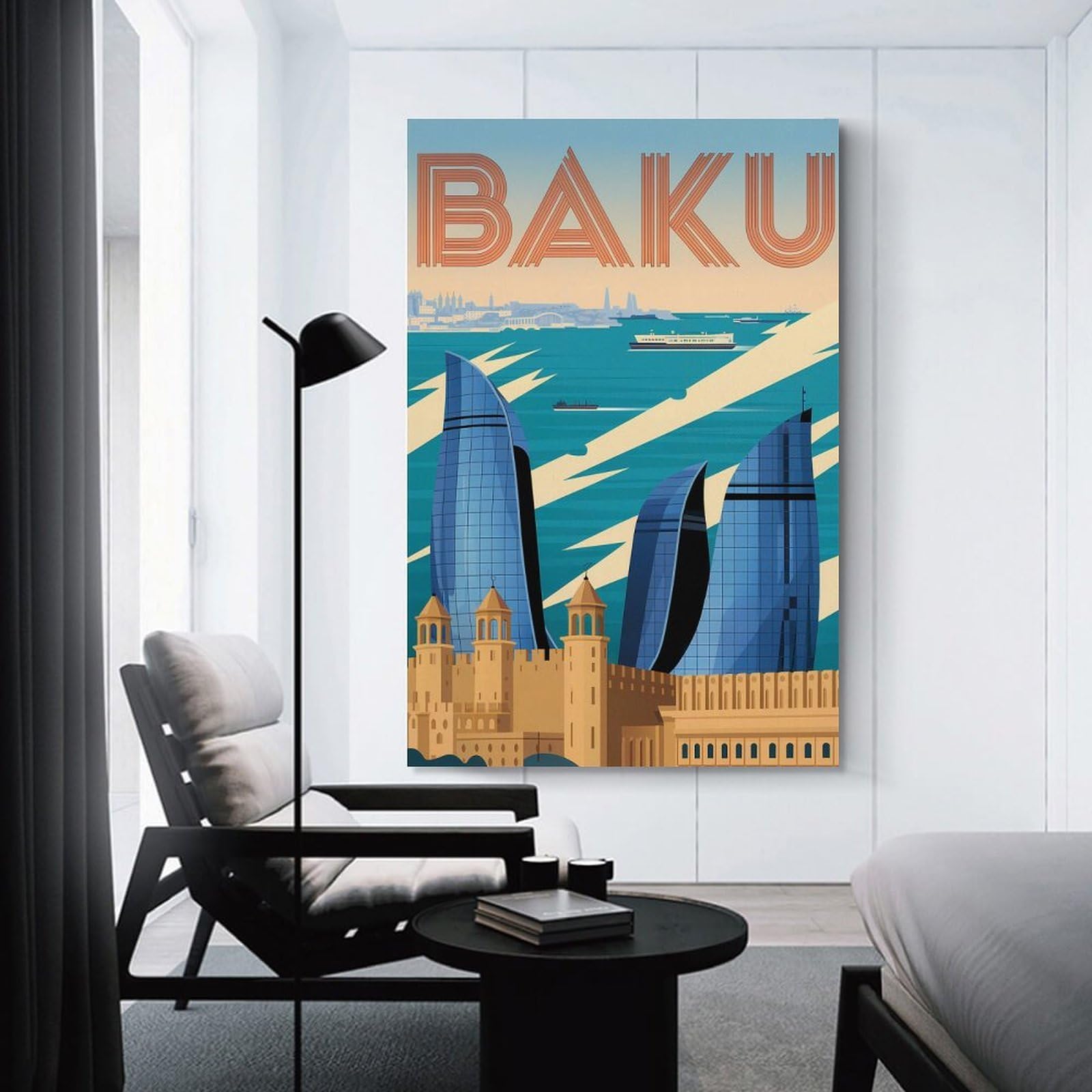 Junmoney Baku Cityscape Travel (2) Canvas Art Print, 20x30inch(50x75cm), for Office Decor, Home Working Or Creative Rooms, Wall Art That Adds Style to Work Areas