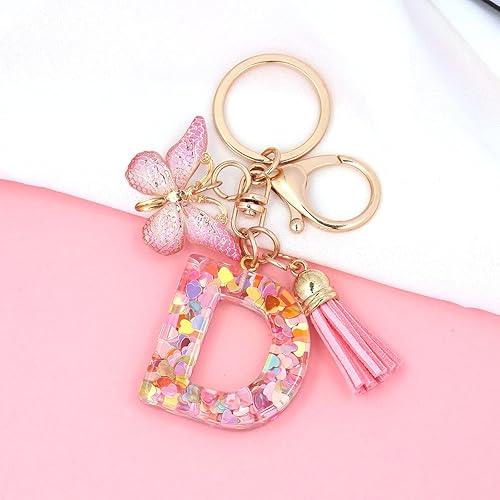 Miniatura 3 de Llavero de Letra Inicial del Alfabeto de Moda con Borla y Colgante de Mariposa, Anillo de Llaves para Bolso, Carteras, Mujeres y Niñas
