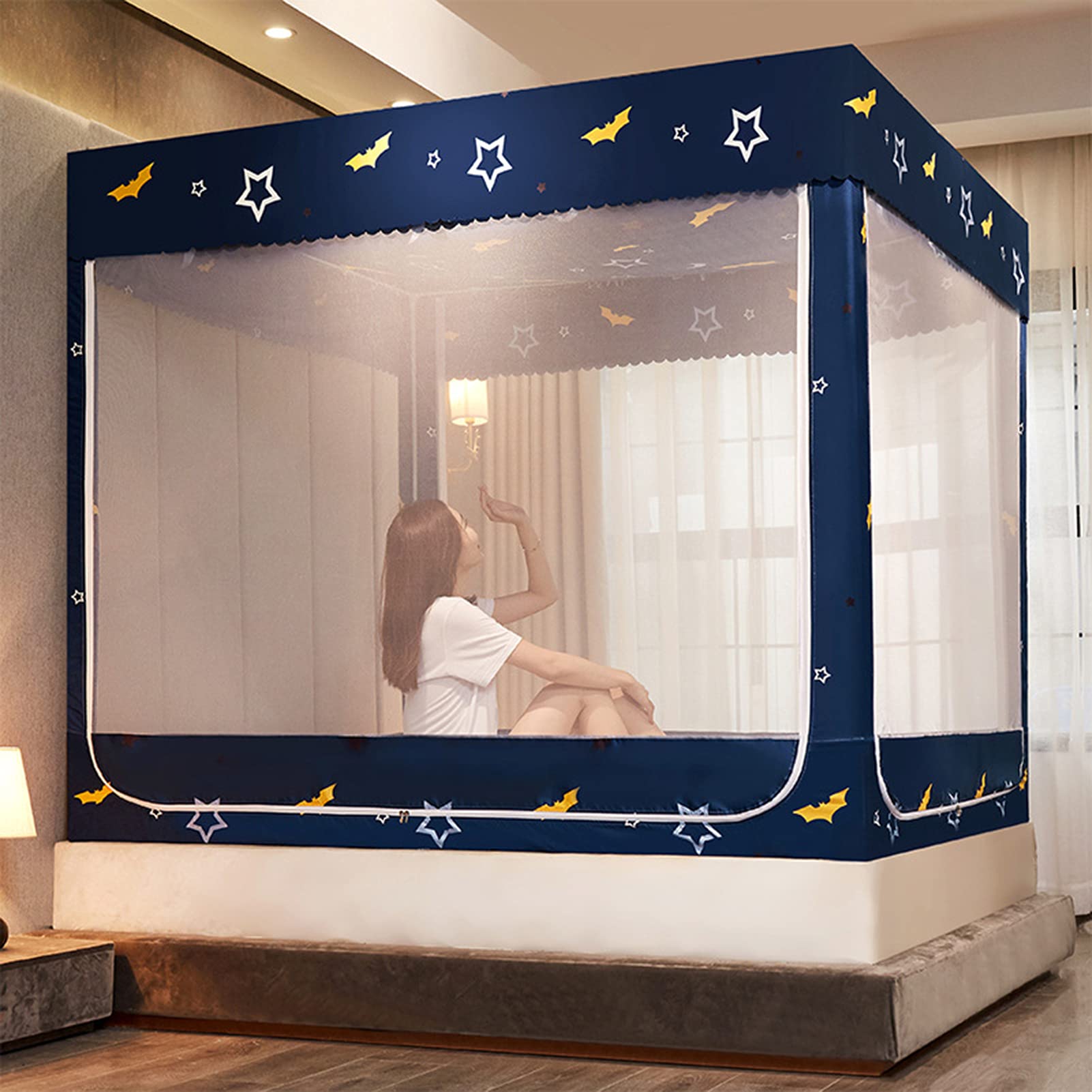 Moustiquaire de lit avec fermeture éclair pour stopper les insectes en chambre et voyage