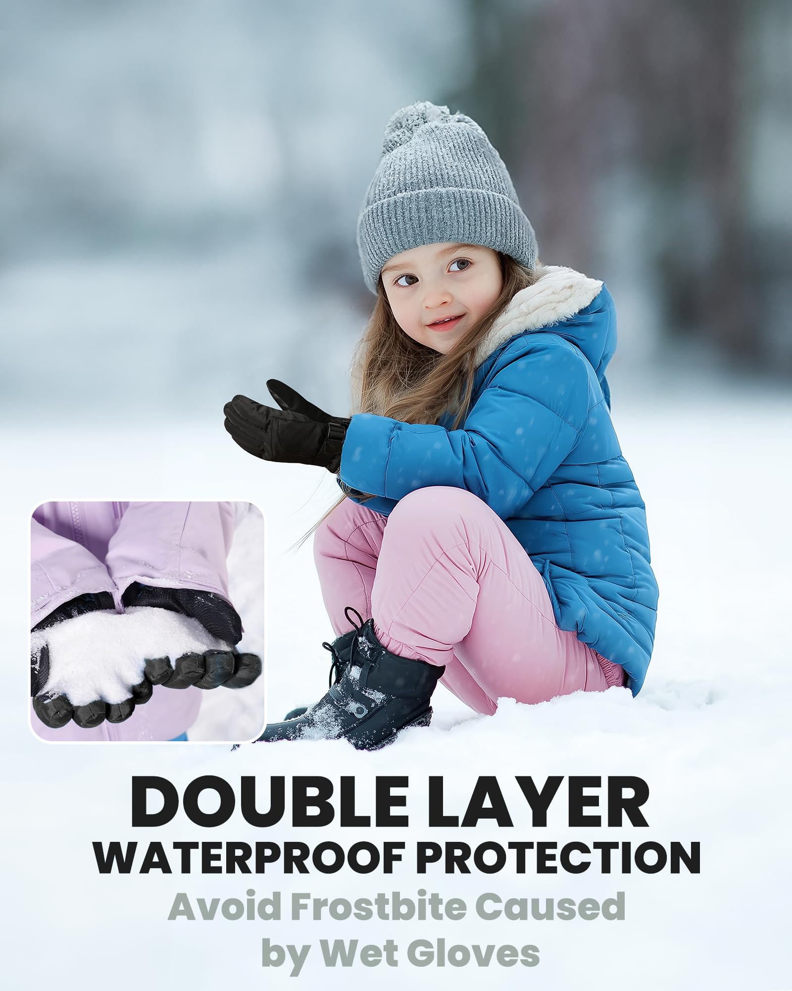 OutdoorMaster Kids Ski & Snow Gloves, 3M Winter Windproof Waterproof Thermal Gloves für Jungen & Mädchen, Wintersport, Skifahren, Snowboard