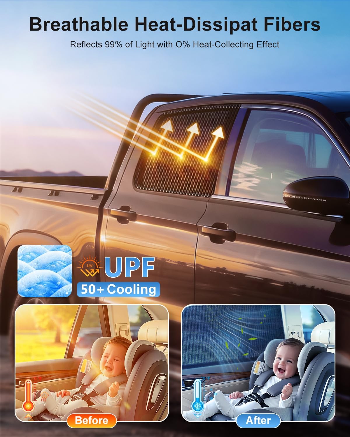 car window shades(2 pack)-side window sun shades, uv protection breathable spandex baby window covers, universal fit most of cars, protect privacy for family (31.5" x47.2) black 31.5" x 47.2" black