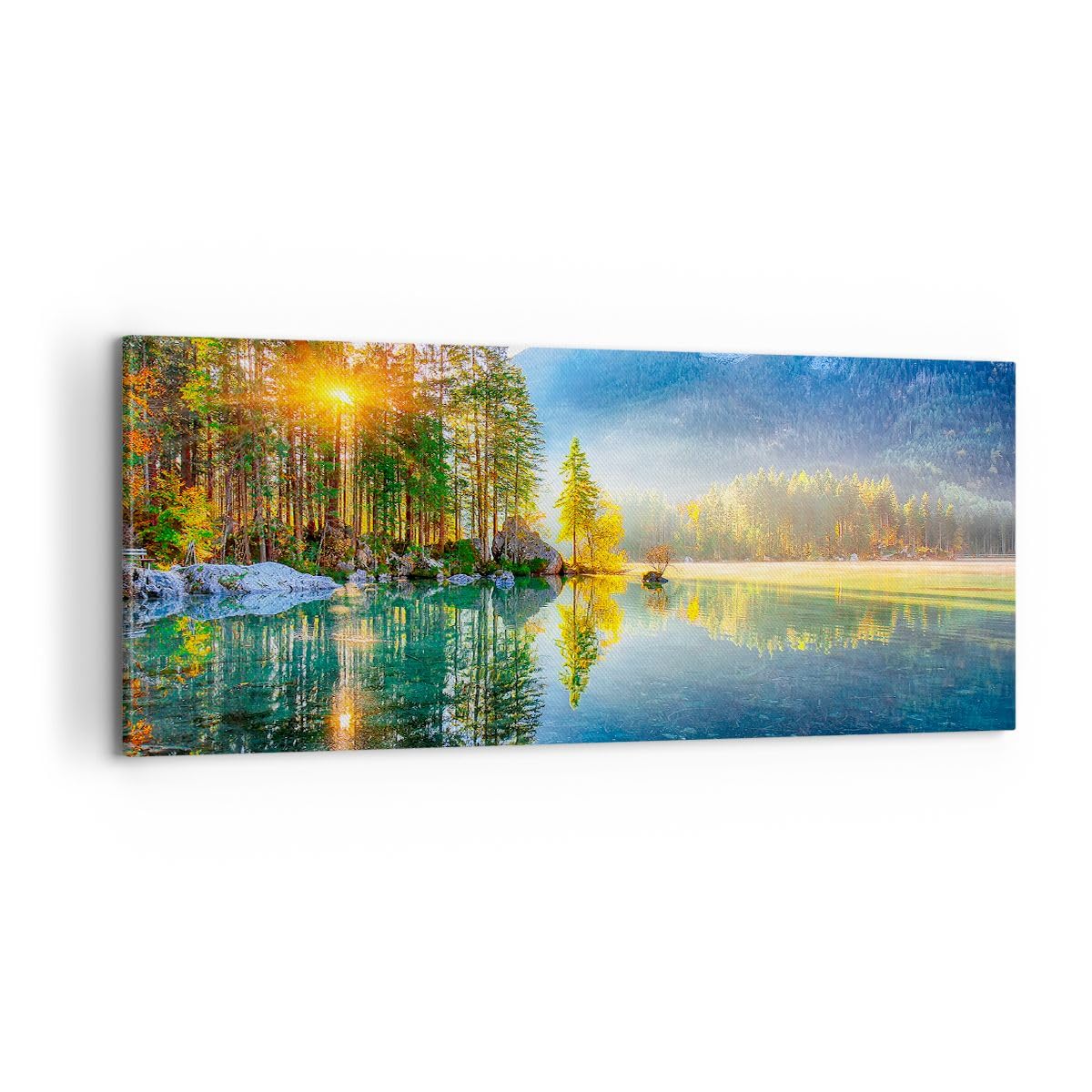 Cuadro Decorativo 100x40cm Moderno Panorámico Paisajes Naturaleza - 5307 | Paisaje Alpes montañas Cuadro sobre Lienzo Arte mural Decoración del Hogar Salón Dormitorio Cocina Oficina Cuadros de Pared