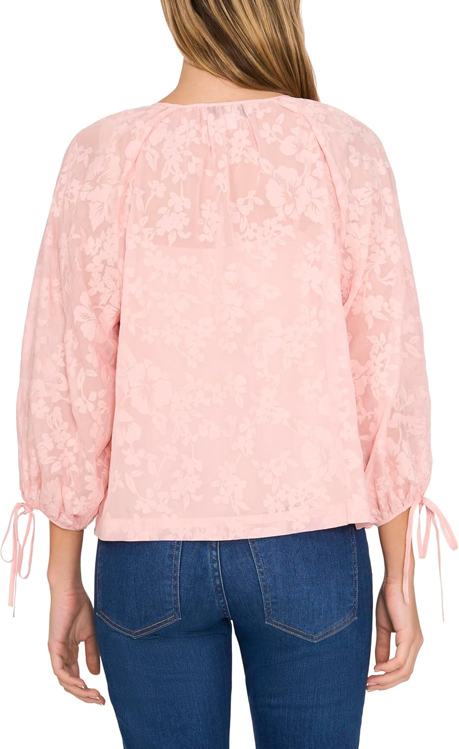 CeCe Womens Button Up Top W/Puff Sleeves & Front Tie - Image 2