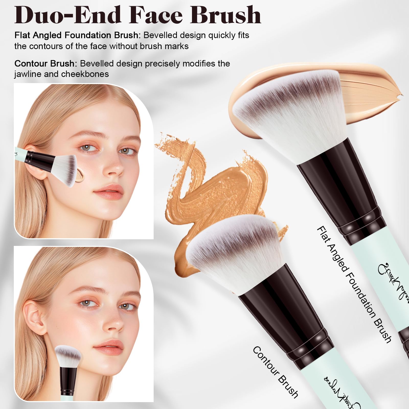 START MAKERS Make-up-Pinsel-Set, 5-teilig, doppelendig, Foundation, Konturen, Concealer, Rouge, Puder, Bronzer, Lidschatten, Pinsel für Flüssigkeit, Creme, Puder, Mischen, Polieren, Tupfen von Gesicht