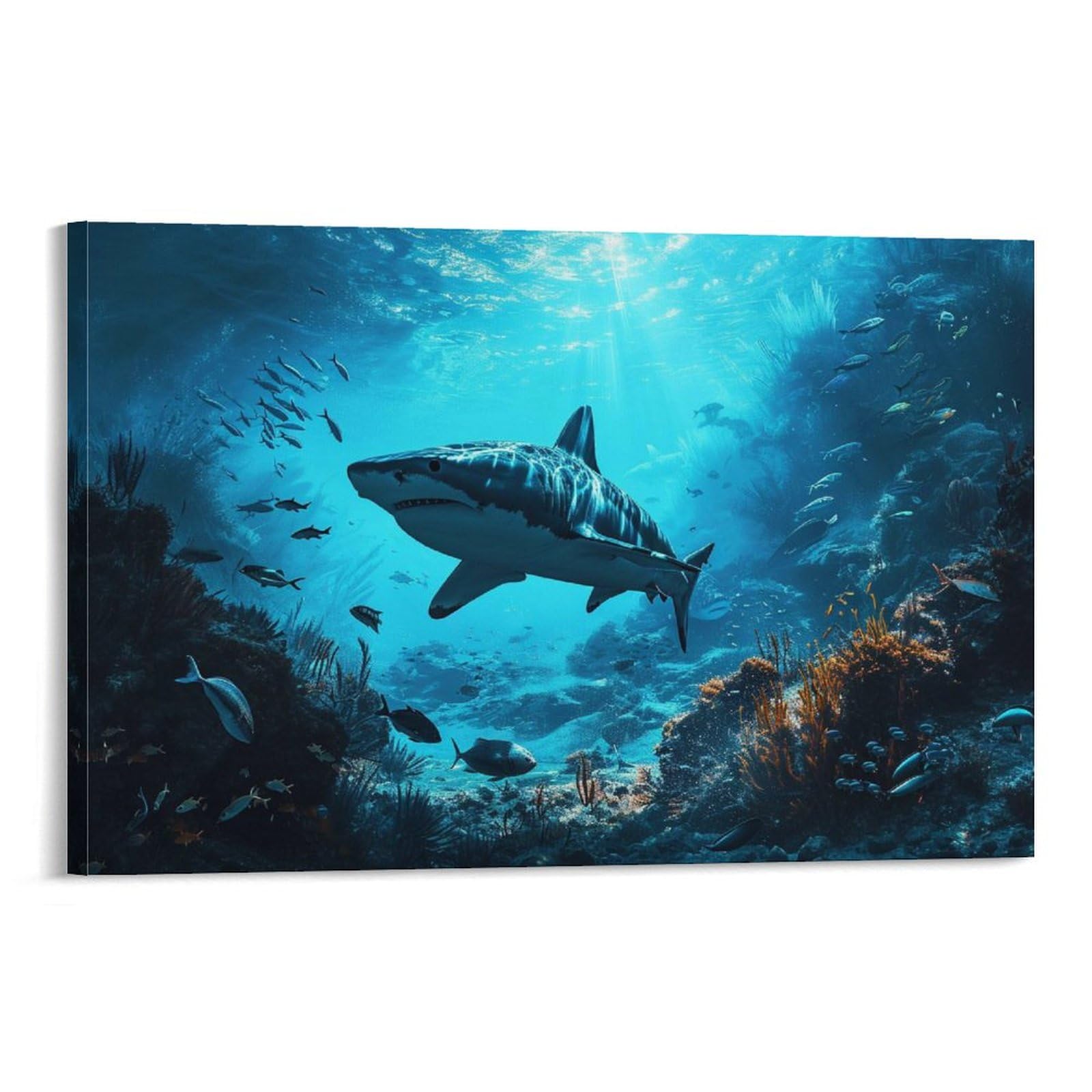 Amazon.co.jp: 絵画 海の底の魚とサメの群れインテリア 絵画 超リアル