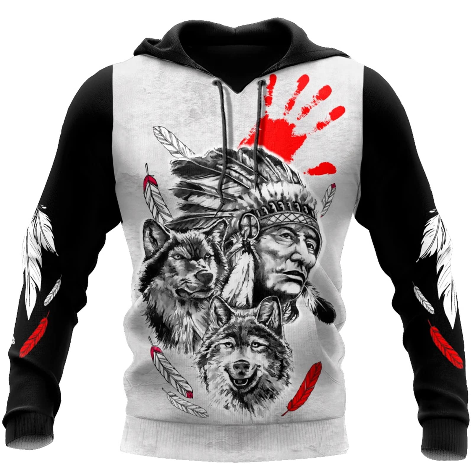 Men's 3D Printed Hoodies Fashion Ethnic Style Native American Indian Printed Long Sleeve Sweatshirt Pullover with Pocket