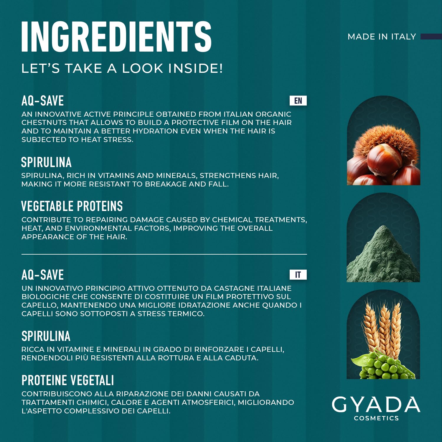 GYADA COSMETICS, Termoprotettore Rinforzante con Spirulina e AQ-SAVE, Termoprotettore Capelli ad Azione Ristrutturante, per Capelli Idratati, non Unge e non Appesantisce, 100 ml