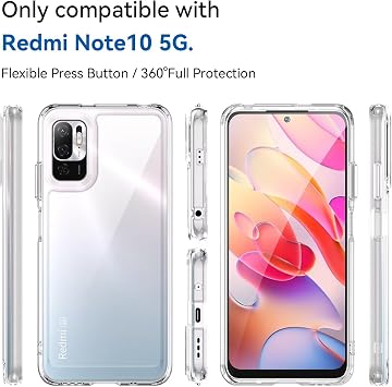 Phone Case for Redmi Note 10 5G/Poco M3 Pro/Redmi Note 10T 5G M2103K19G Case Ultra Thin Clear Hard PC Back + Soft TPU Bumper Silicone Shockproof Cover for Xiaomi Redmi Note 10 5G Crystal Clear