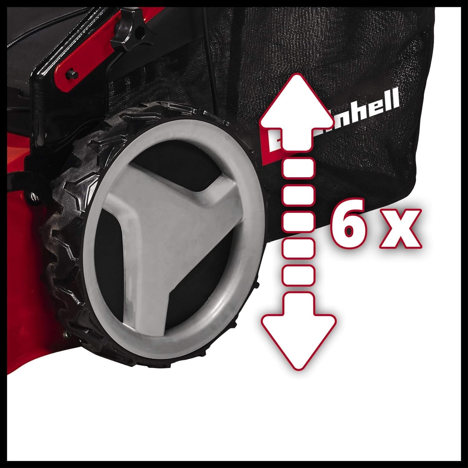 Einhell Benzin-Rasenmäher GC-PM 51/3 S HW (2.7 KW, 4-Takt-Motor, 51 cm Schnittbreite, bis zu 1800 m², abschaltbarer Hinterradantrieb, 6-stufige zentrale Schnitthöhenverstellung, Grasfangsack 70 L)