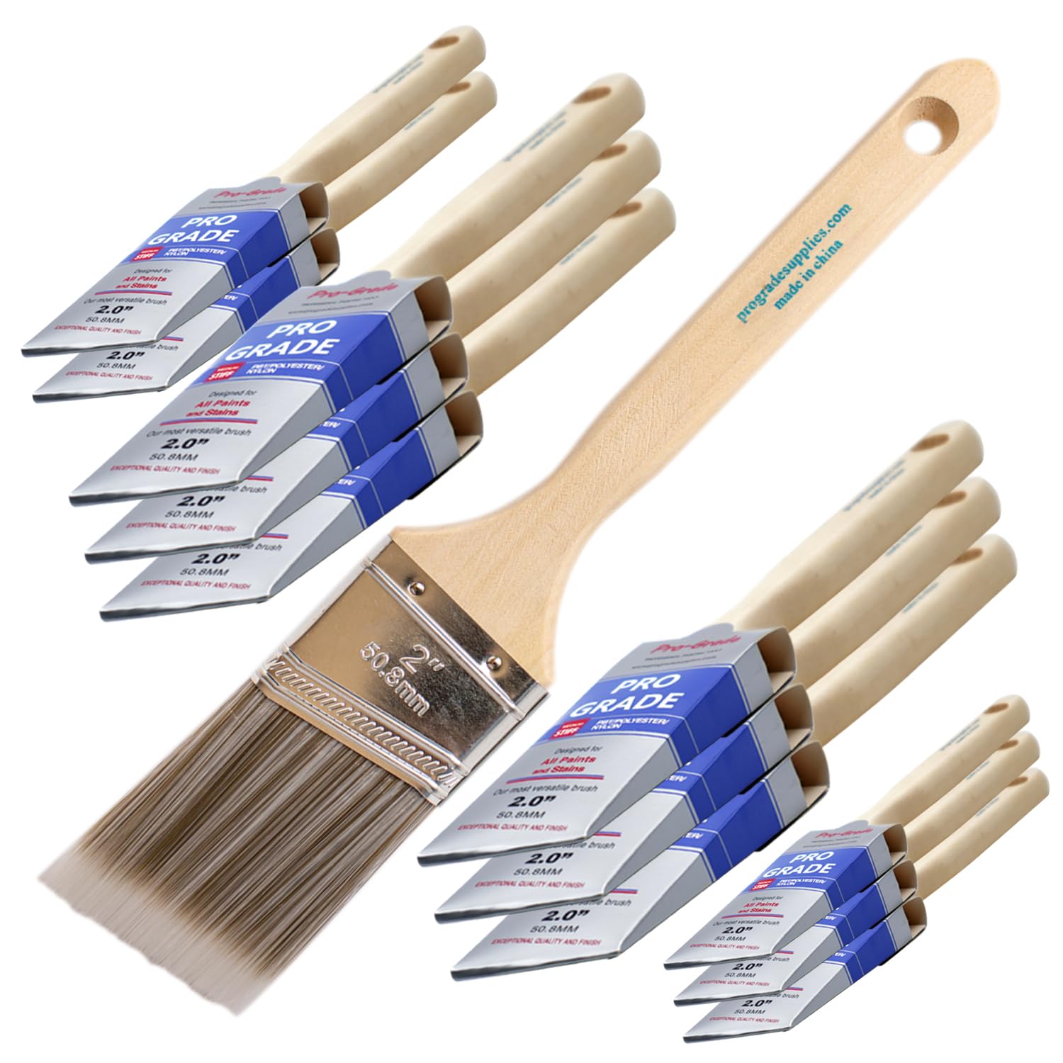 Pro Grade - Paquete de 12 Pinceles Angulares de 5 cm. Incluye 12 Pinceles Angulares de 5 cm. Mezcla de Poliéster y Nailon, Multicolor