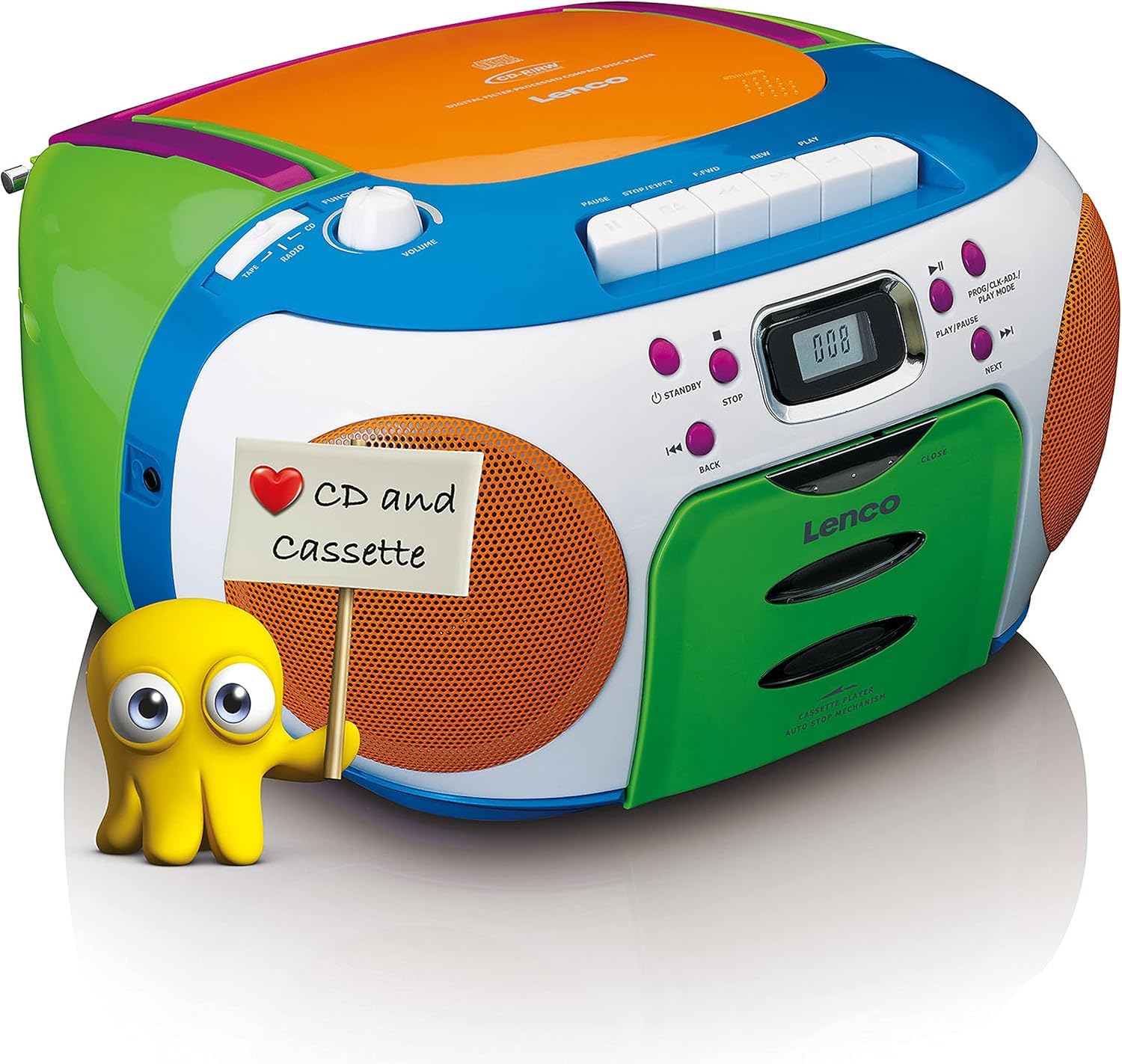 Lenco SCD-971 Lecteur CD, Poste Radio, Portable, CD Player, Poste, Boombox, Enfant - Lecteur Cassette - Aux - Enfants - Multicolor