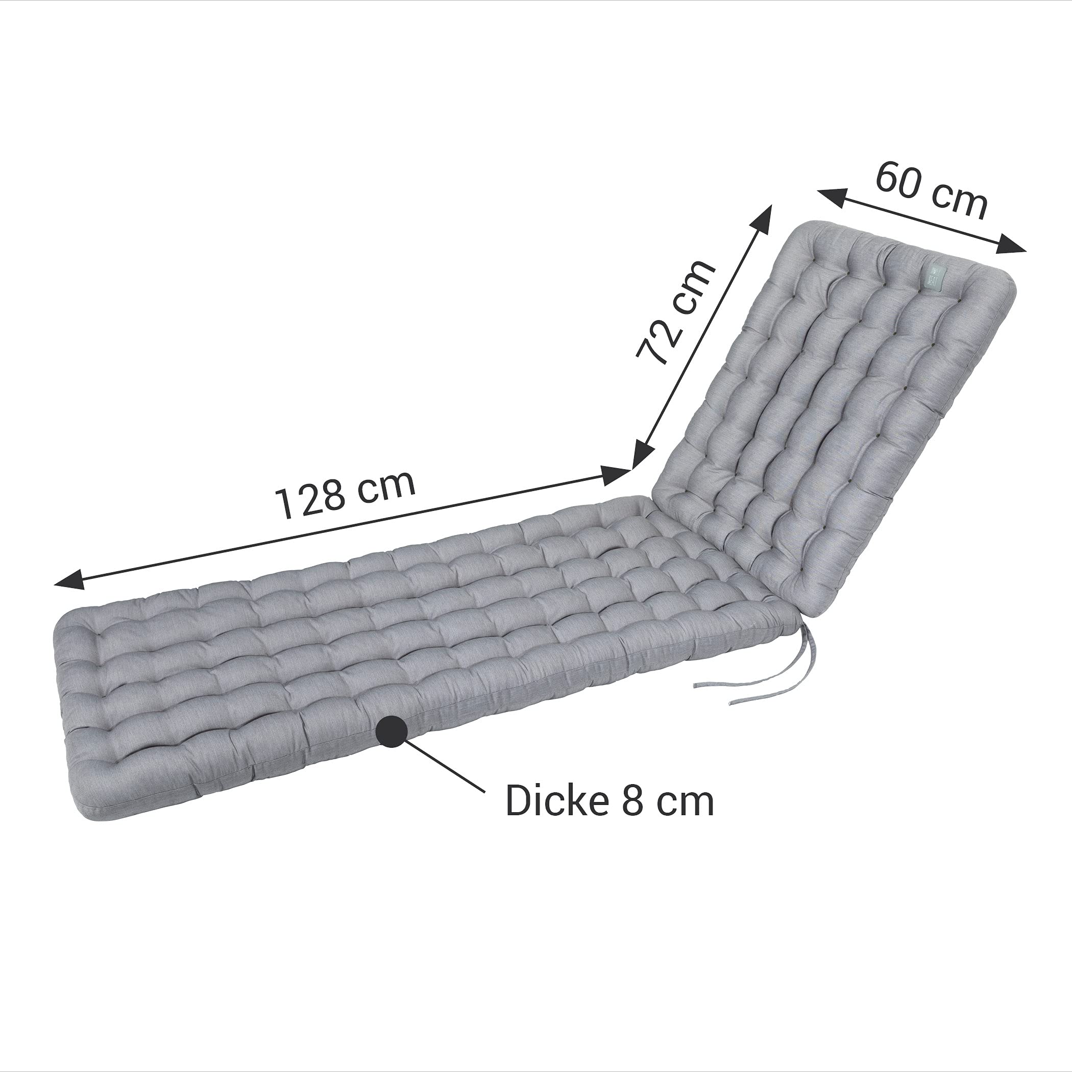 HAVE A SEAT Luxury Coussin pour chaise longue de jardin (gris clair gris) 200 x 60 cm épaisseur 8 cm lavable à 95 °C passe au sèchelinge coussin confortable pour chaise longue chaise longue relax