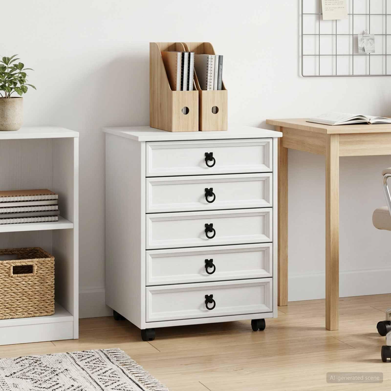 Cajonera con 5 cajones, color blanco, 53 x 39 x 65,5 cm