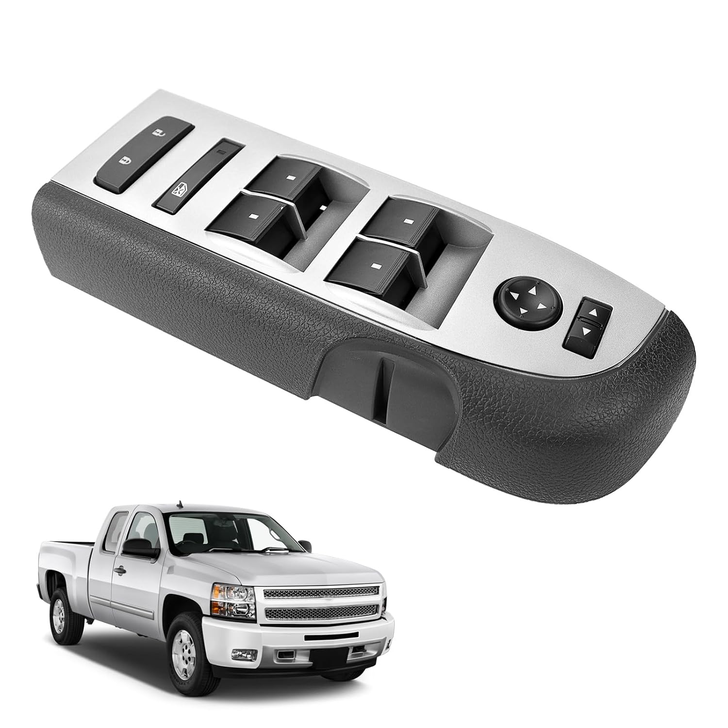 22968506 Master Power Window Switch, Black Bezel, Mirror, & Lock Assembly - Fit for Chevy Silverado & GMC Sierra 2010-2013, Replaces# 20945129 (Without Power Folding Mirrors, Crew, Extended Cab)