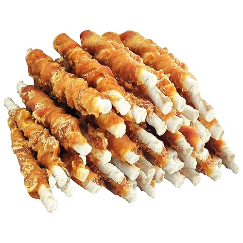 MON2SUN Dog Treats, Rawhide Twist Chicken Hide Sticks, Suitable for