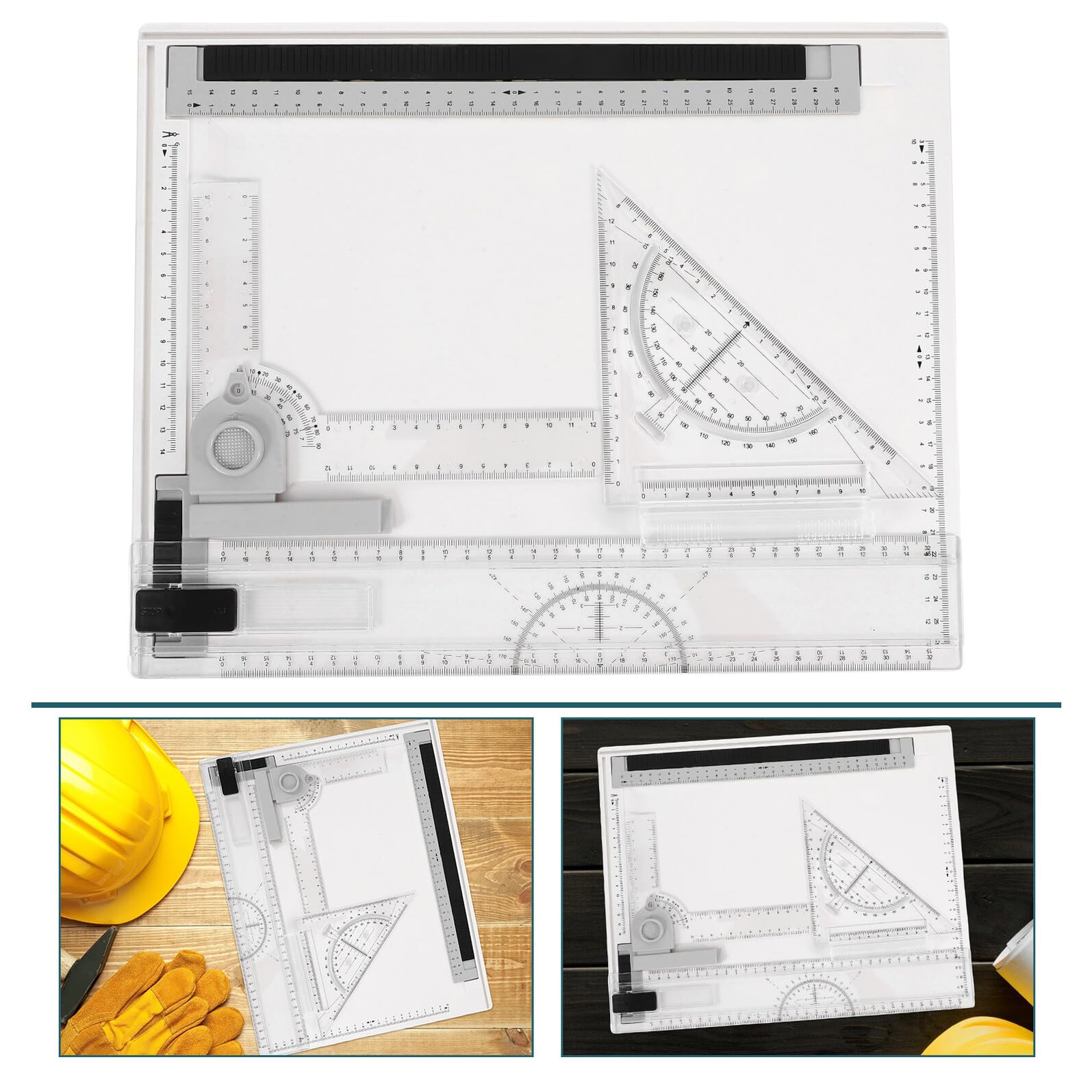 Zeichenbrett mit Präzisen Skalen und Linealen A4 aus Kunststoff Stabiles Tragbares Architektur Maltafel Satz für Skizzieren und Geometrische Perspektivzeichnungen