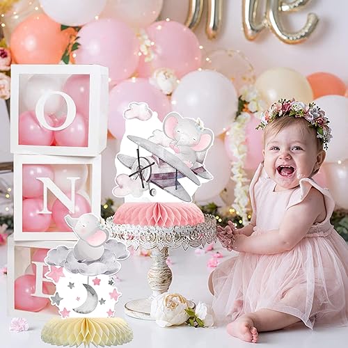 Miniatura 6 de 9 piezas de elefante baby shower panal decoración de fiesta para niñas lindos globos de panal de abeja de elefante rosa decoración de mesa 3D para