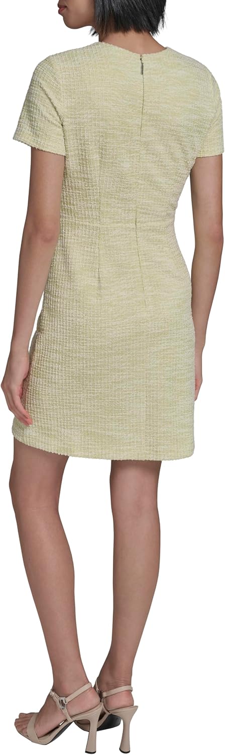Karl Lagerfeld Women's Short Sleeve Gold Button Up Knit Sheath Mini Dress