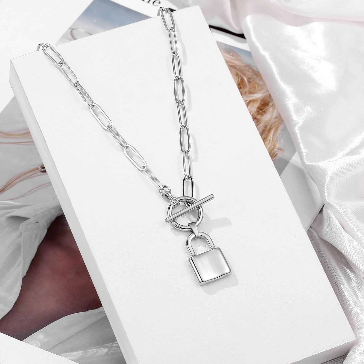 Turandoss 14K-Gold-Plated Necklaces for Women - Lock Evil Eye Medallion Vintage Coin Necklace Bee Sun Moon Shell Chain Necklace Layered Paperclip Chain Necklaces for Women Jewelry Gifts - Image 5