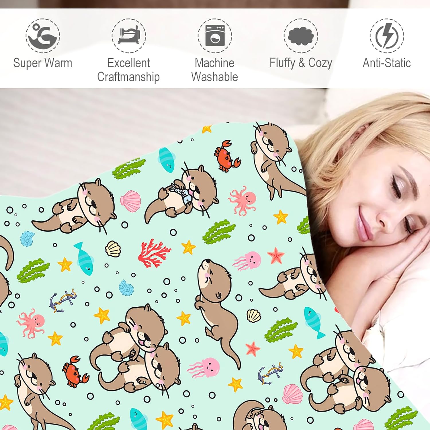 Sea Otters Blanket Gifts for Otter Lovers Stuff Otters Blankets and Throws Plush Soft Flannel Merch Cute Funny Otter Gifts for Women Girls Boys Kids Teens Adults Room Decor 80"X60"