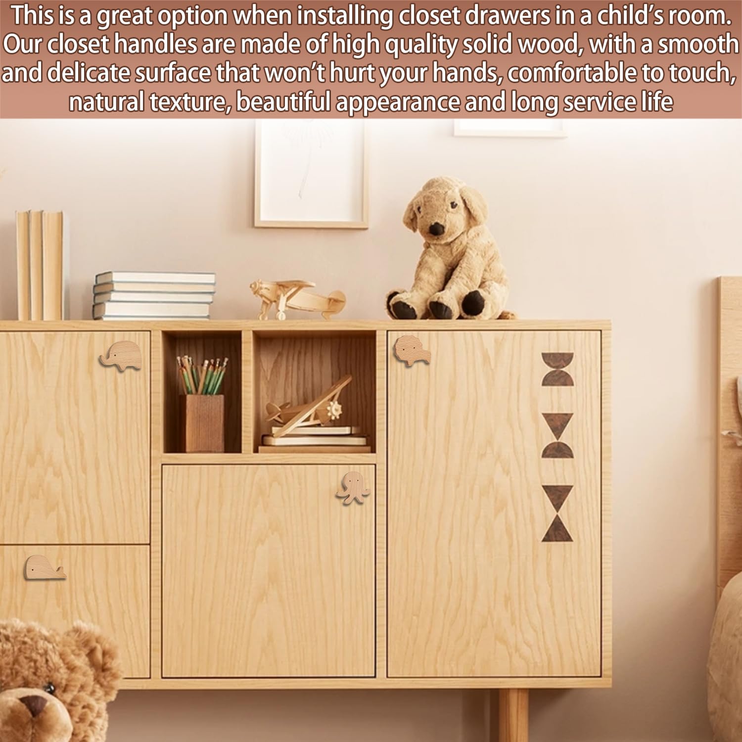 Boutons en bois pour armoire, Lot de 8 Poignées de Meuble en Bois Animals, Poignées animales pour meubles d'enfant, Boutons de meubles en bois, Bouton Meuble Enfant, Convient pour maison cuisine