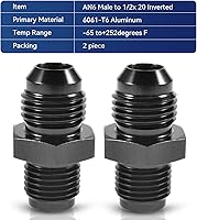 Vista 5 de Adaptador de ajuste de rosca con estriado invertido 6AN macho a 1/2 x 20 Aluminio negro recto Paquete de 2 PFCKE
