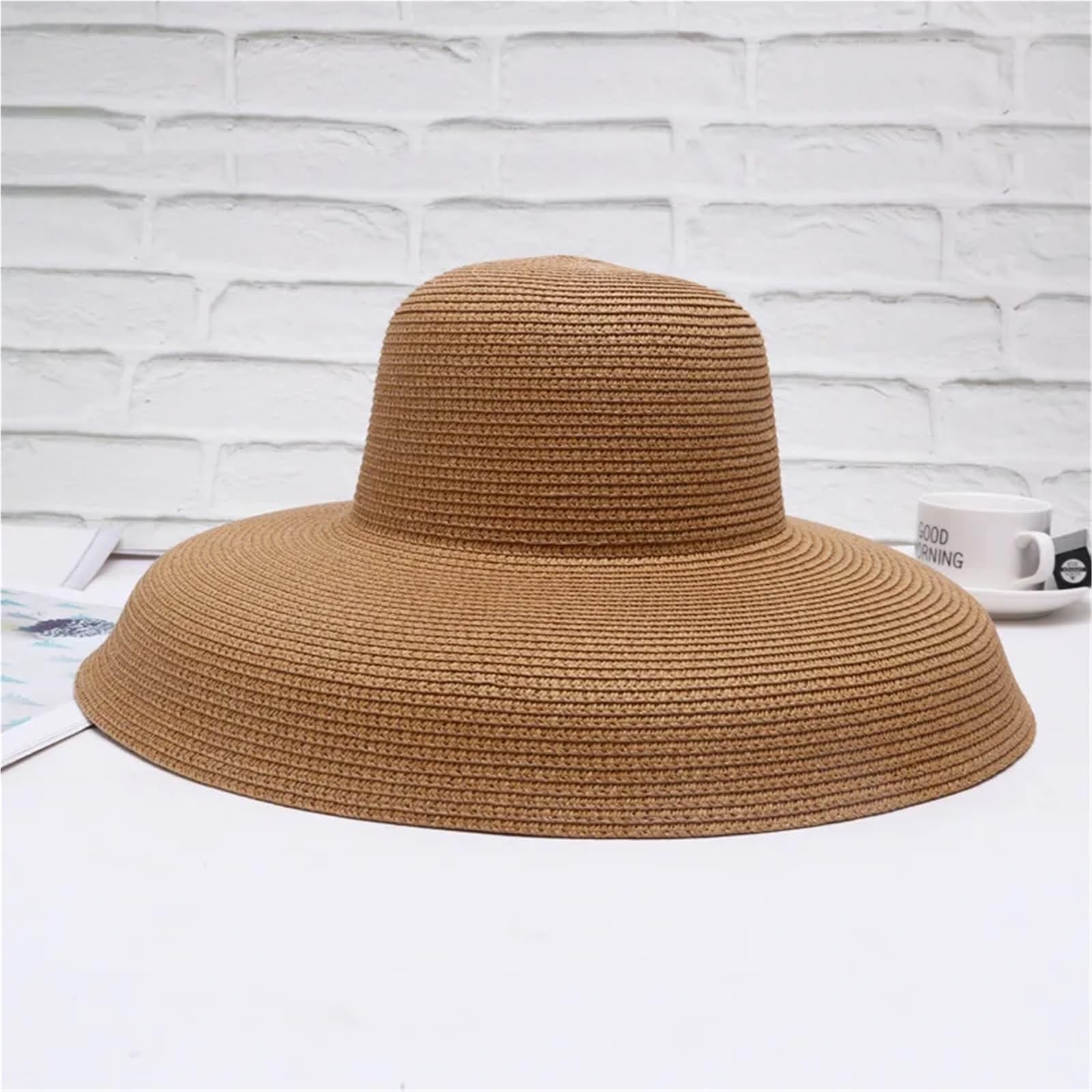 Sombrero de paja de ala ancha vintage para mujer, protección solar de verano, estilo bohemio de moda