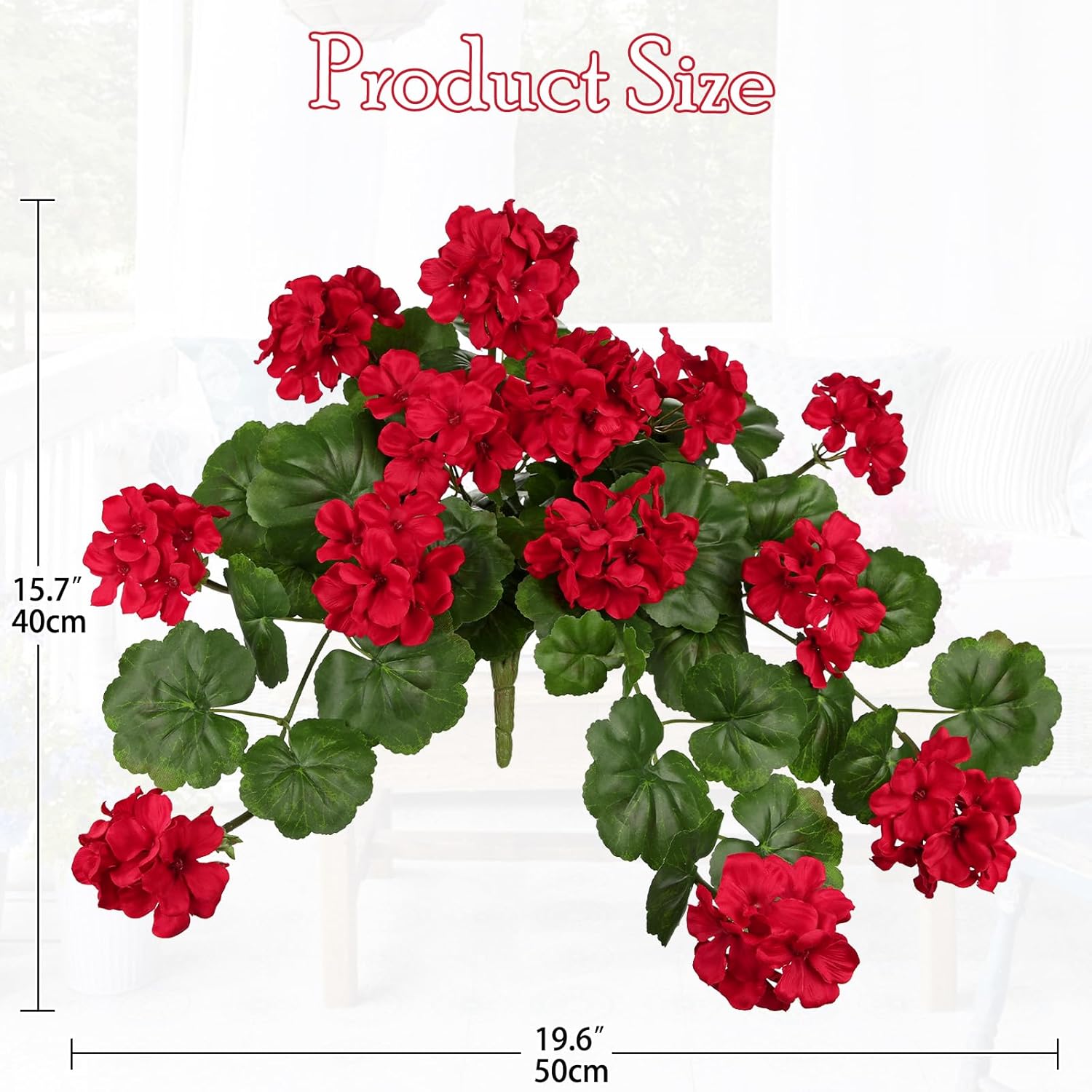 Briful Realistic Silk Geraniums Flowers for Outdoor & Indoor Decor, 19.6” Wide Lush Artificial Geranium Bouquet for Home Door Patio Decor, 15.7'' High Farmhouse Trailing Hanging & Tabletop Decor, Red