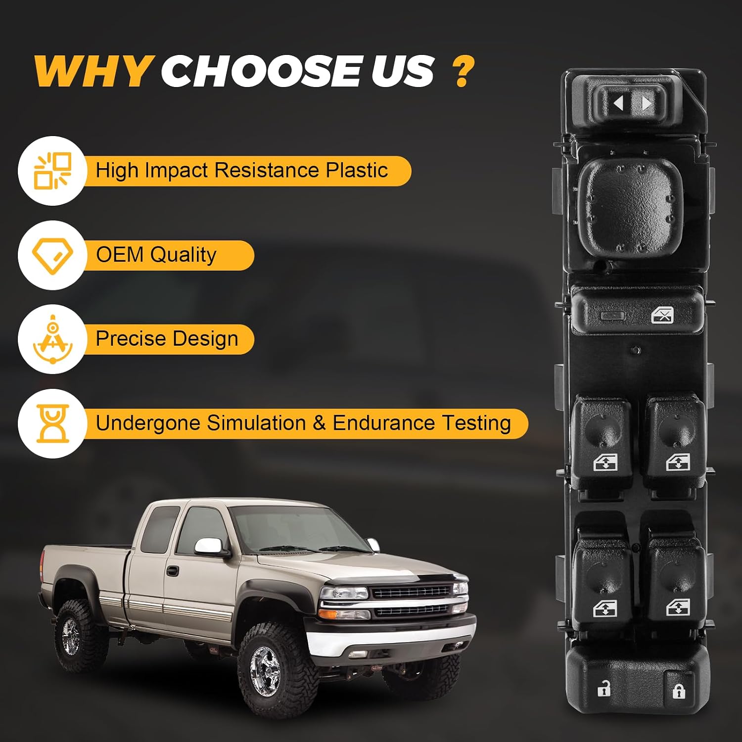 15883323 Front Driver Side Master Power Window Control Switch Assembly Fit for Chevrolet Avalanche Silverado Suburban Tahoe GMC Sierra Yukon Cadillac Escalade 2003 2004 2005 2006 2007 DWS-220 (Black)