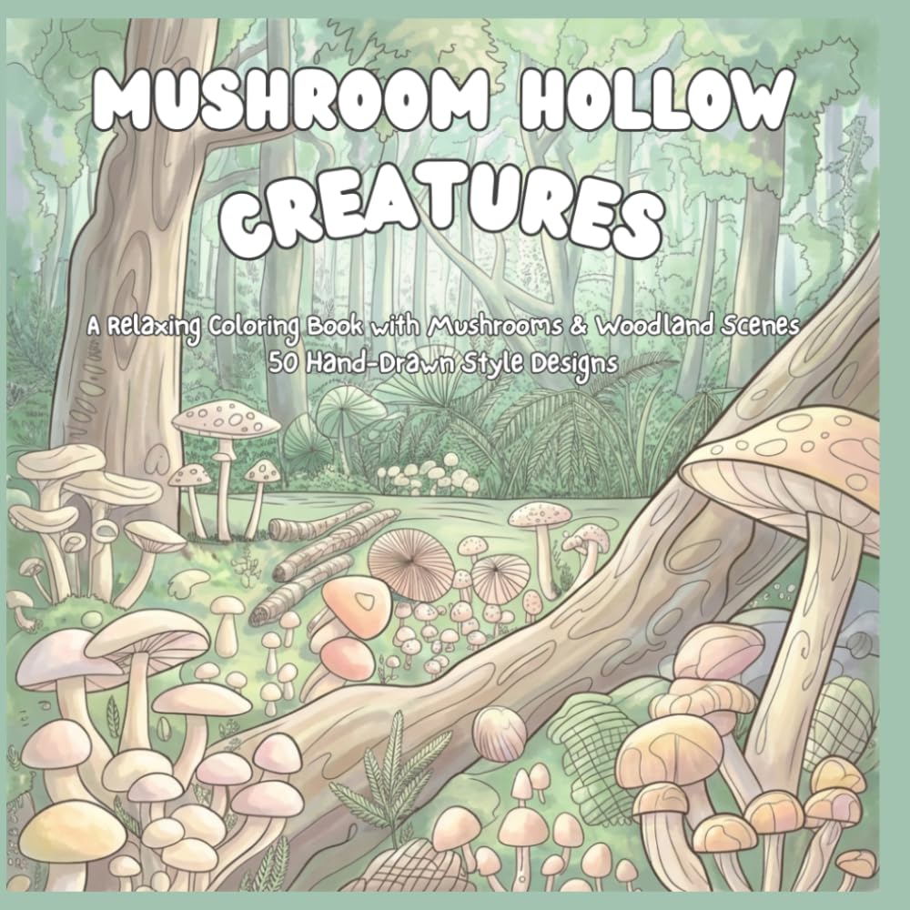 Mushroom Hollow Creatures: A Cozy Coloring Book with Mushrooms, Woodland Scenes & Nature-Inspired Designs: A Relaxing Adult Coloring Book Featuring ... Cozy Cottagecore Designs for Stress Relief