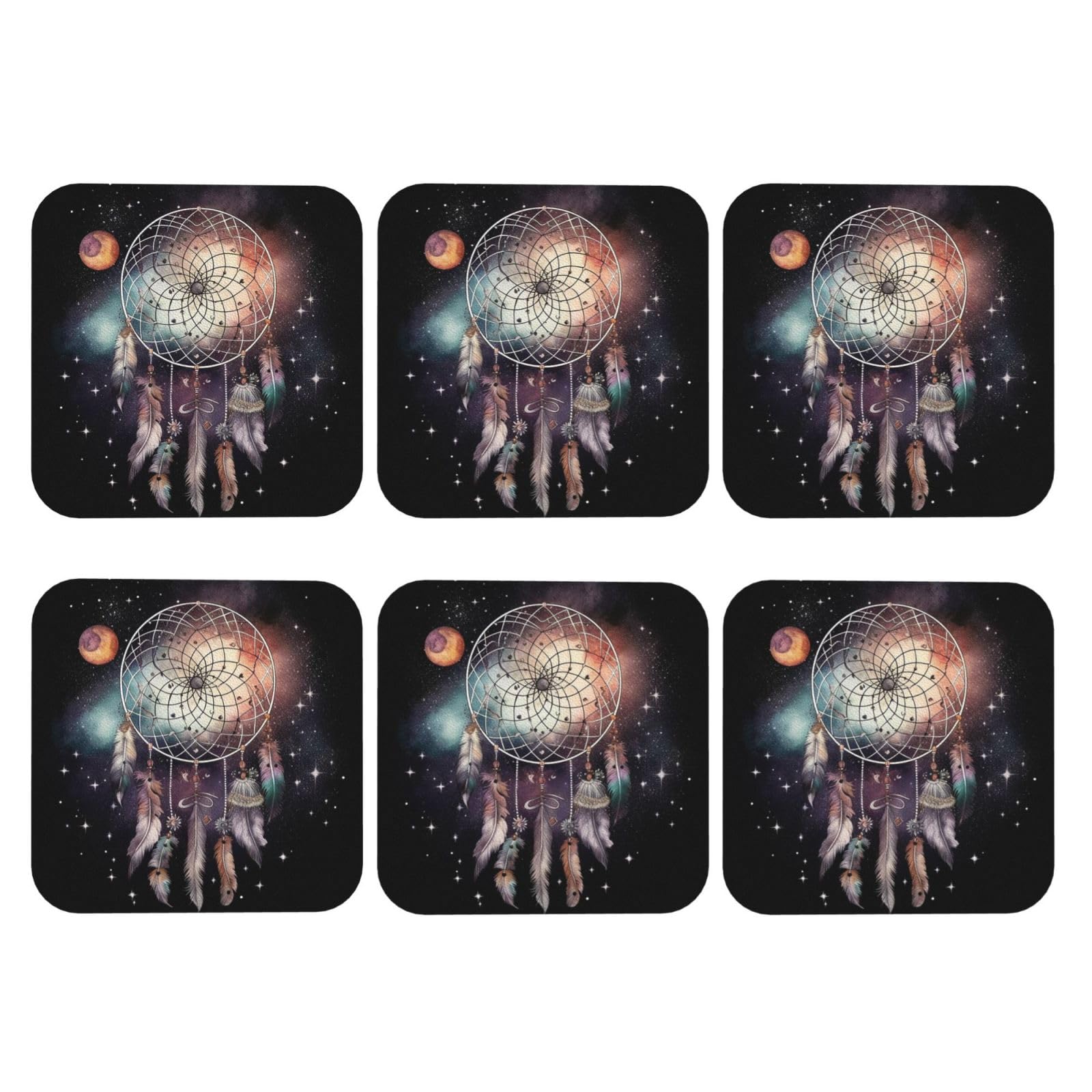 6pcs Leather Coasters for Drinks, Dream Catcher and Stars Drink Coasters for Tabletop Protection, 4" Cup Coasters for Coffee Table Decor, Non-Slip Drinking Cup Mat for Hot Or Cold Drink